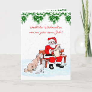 Cartes Pour Fêtes Annuelles Weihnachtsmann mit Hund und Katze auf Deutsch