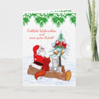 Weihnachtsmann mit Kaninchen Fox und Eichhörnchen