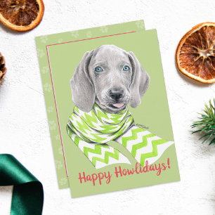 Cartes Pour Fêtes Annuelles Weimaraner mignon chiot avec foulard Portrait de c