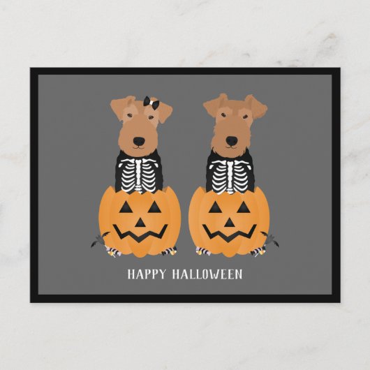 Cartes Pour Fêtes Annuelles Welsh Terrier Halloween Skeleton (Devant)