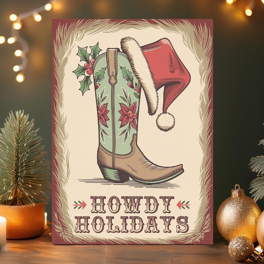 Cartes Pour Fêtes Annuelles Western Boot Howdays Holidays Cowboy Noël