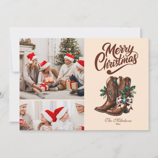 Cartes Pour Fêtes Annuelles Western Bow & Boots Christmas 2 Photo (Devant)