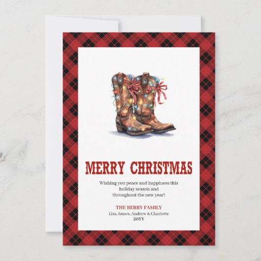 Cartes Pour Fêtes Annuelles Western Christmas card red buffalo plaid tartan (Devant)