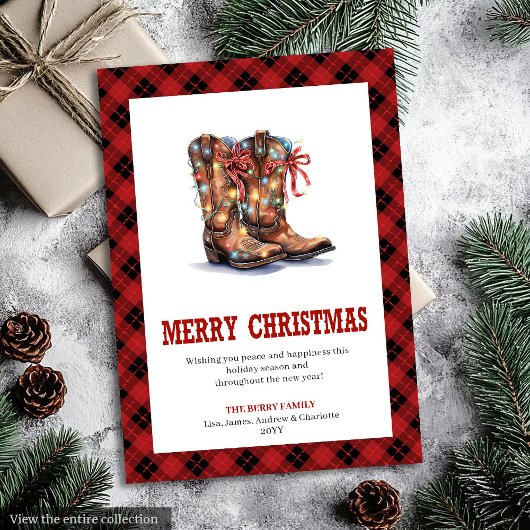 Cartes Pour Fêtes Annuelles Western Christmas card red buffalo plaid tartan