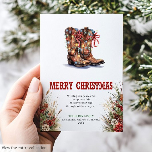 Cartes Pour Fêtes Annuelles Western Christmas greeting card with cowboy boots