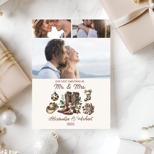 Cartes Pour Fêtes Annuelles Western First Christmas Comme Mme et M. 3 Photo