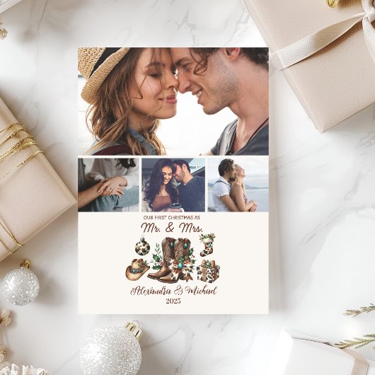 Cartes Pour Fêtes Annuelles Western First Christmas Comme Mme et M. 4 Photo