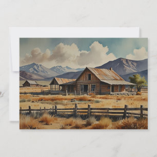 Cartes Pour Fêtes Annuelles Western Homestead Ranch Farm aquarelle peinture