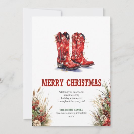 Cartes Pour Fêtes Annuelles Western red cowboy boots Christmas greeting (Devant)