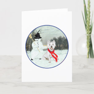 Cartes Pour Fêtes Annuelles Westie d'hiver avec un bonhomme de neige