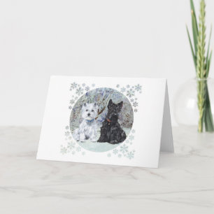 Cartes Pour Fêtes Annuelles Westie et Scottie dans le paysage enneigé