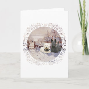 Cartes Pour Fêtes Annuelles Westie & Scottie Winter Magpie