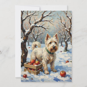 Cartes Pour Fêtes Annuelles Westie vintage dans un verger enneigé de Noël hive