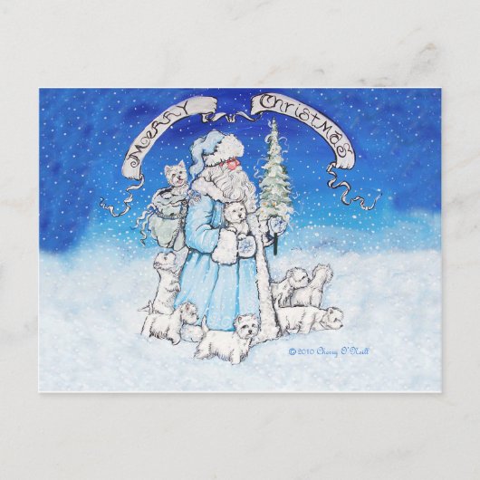 Cartes Pour Fêtes Annuelles Westies et le Père Noël (Devant)
