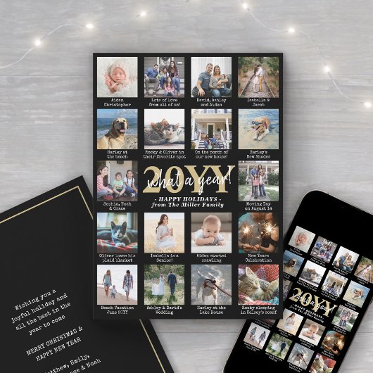 Cartes Pour Fêtes Annuelles What a Year 18 Photo Collage and Captions Black