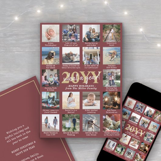 Cartes Pour Fêtes Annuelles What a Year 18 Photo Collage and Captions Burgundy