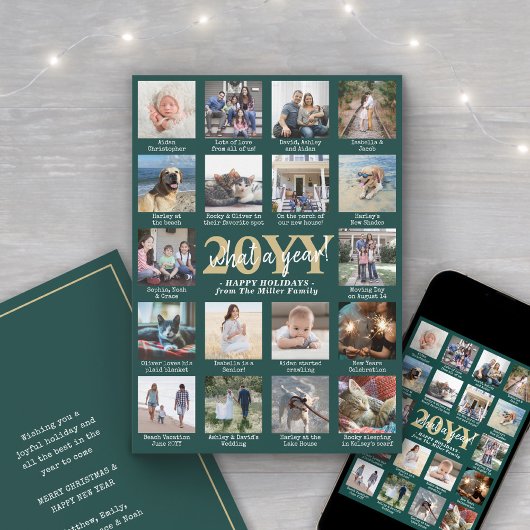 Cartes Pour Fêtes Annuelles What a Year 18 Photo Collage and Captions Green