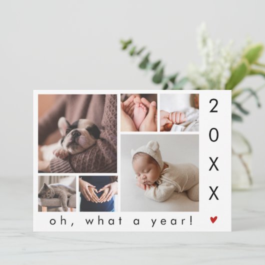 Cartes Pour Fêtes Annuelles What a Year! Modern Simple 6 Photo Collage (Debout devant)