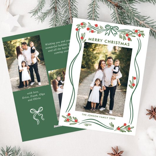 Cartes Pour Fêtes Annuelles Whimsage Green Christmas Bow Ribbon 3 Photo