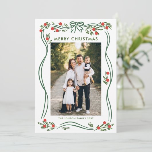 Cartes Pour Fêtes Annuelles Whimsage Green Christmas Bow Ribbon 5 Photo (Debout devant)
