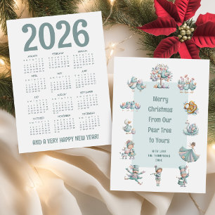 Cartes Pour Fêtes Annuelles Whimsical 2026 Calendrier 12 Jours de Noël