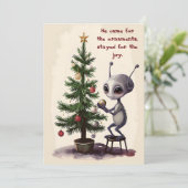 Cartes Pour Fêtes Annuelles Whimsical Alien Christmas Tree Scene  (Debout devant)