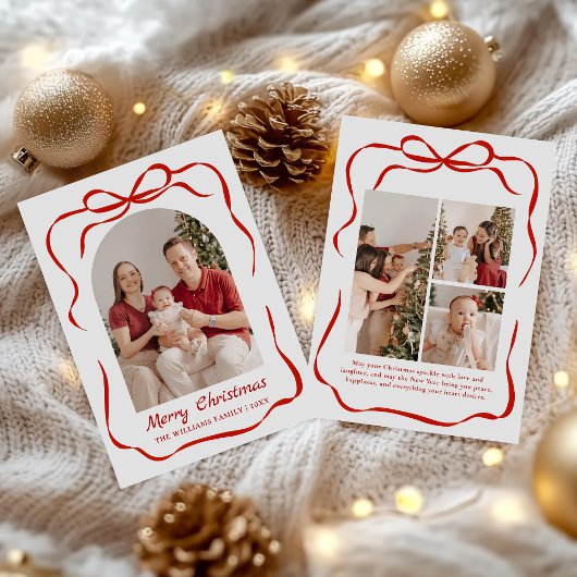 Cartes Pour Fêtes Annuelles Whimsical Bow Christmas Photo Hand-Drawn