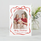Cartes Pour Fêtes Annuelles Whimsical Bow Christmas Photo Hand-Drawn (Debout devant)