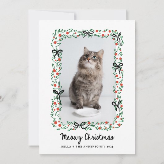 Cartes Pour Fêtes Annuelles Whimsical Bows | Cute Meowy Christmas from the Cat (Devant)