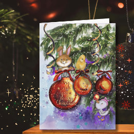 Cartes Pour Fêtes Annuelles Whimsical Bunny Chick Goose Christmas Holiday Card