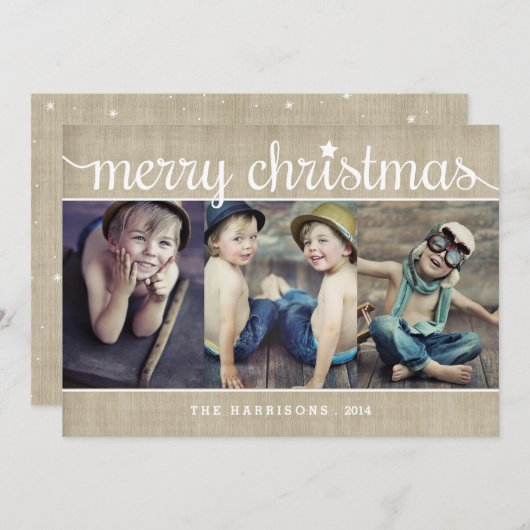 Cartes Pour Fêtes Annuelles Whimsical Burlap Rustique Joyeux Noël Photo (Devant / Derrière)