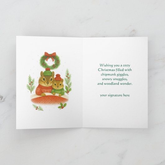 Cartes Pour Fêtes Annuelles Whimsical Chipmunk Christmas Greeting Card (Intérieur)
