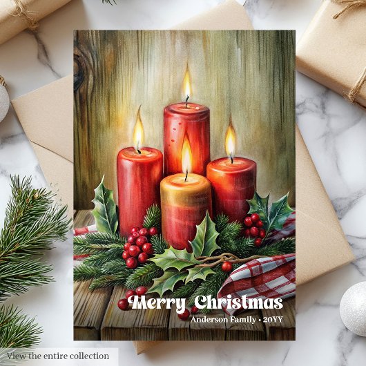 Cartes Pour Fêtes Annuelles Whimsical Christmas candles rustic pine wreath