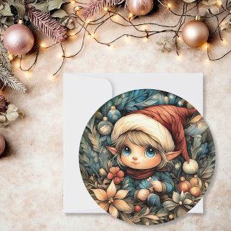 Cartes Pour Fêtes Annuelles Whimsical Christmas Elf Personnalisable Round