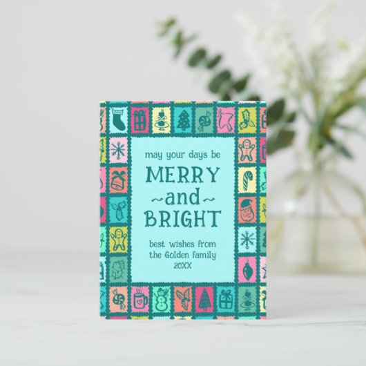 Cartes Pour Fêtes Annuelles Whimsical Christmas Grid Cute Custom (Debout devant)