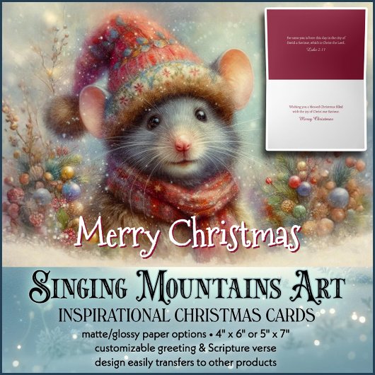 Cartes Pour Fêtes Annuelles Whimsical Christmas Mouse With Hat Christian