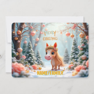Cartes Pour Fêtes Annuelles Whimsical Christmas Pony in Snowy Forest