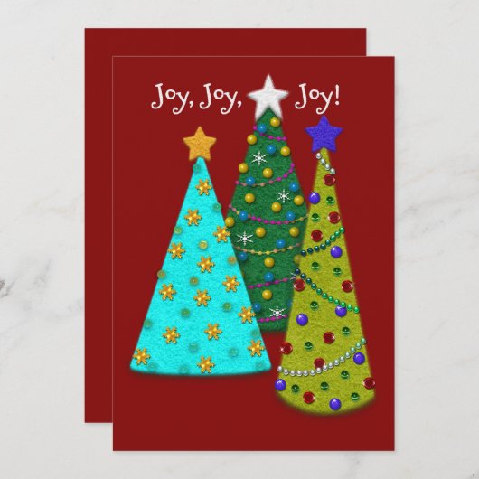 Cartes Pour Fêtes Annuelles Whimsical Christmas Trees Faux Felt Look (Devant / Derrière)