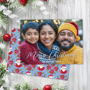 Cartes Pour Fêtes Annuelles Whimsical Classic Poinsettia Père Noël Photo Noël