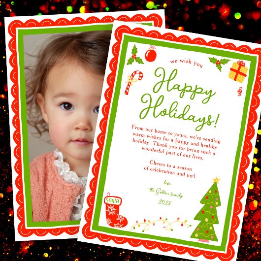 Cartes Pour Fêtes Annuelles Whimsical Cute Christmas CUSTOM PHOTO Scalloped