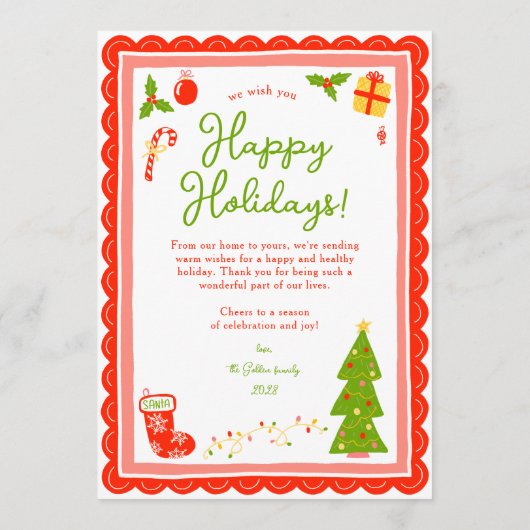 Cartes Pour Fêtes Annuelles Whimsical Cute Christmas CUSTOM PHOTO Scalloped (Dos)