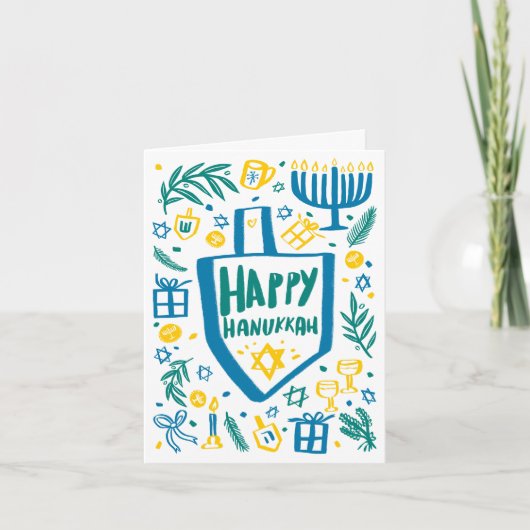 Cartes Pour Fêtes Annuelles Whimsical Cute Dreidel Menorah CUSTOM HANOUKKA (Devant)
