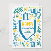 Cartes Pour Fêtes Annuelles Whimsical Cute Dreidel Menorah CUSTOM HANOUKKA (Devant)
