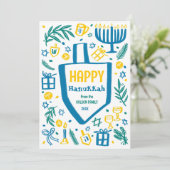 Cartes Pour Fêtes Annuelles Whimsical Cute Dreidel Menorah CUSTOM HANOUKKA (Debout devant)