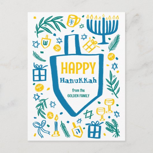 Cartes Pour Fêtes Annuelles Whimsical Cute Dreidel Menorah CUSTOM HANOUKKA (Devant)