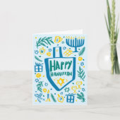 Cartes Pour Fêtes Annuelles Whimsical Cute Dreidel Menorah CUSTOM HANOUKKA (Devant)