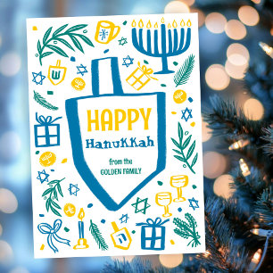 Cartes Pour Fêtes Annuelles Whimsical Cute Dreidel Menorah CUSTOM HANOUKKA