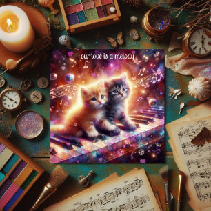 Cartes Pour Fêtes Annuelles Whimsical Cute Kittens Musical Piano Valentine