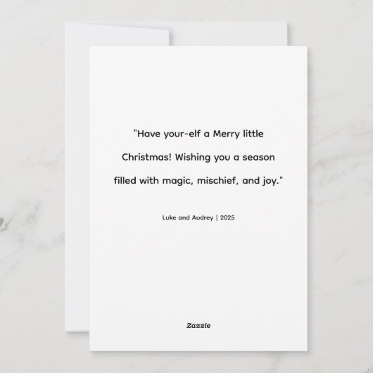 Cartes Pour Fêtes Annuelles Whimsical Elf Climbing Ladder to Tree (Dos)