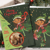 Cartes Pour Fêtes Annuelles Whimsical Elf Girl Photo Christmas Card | Green